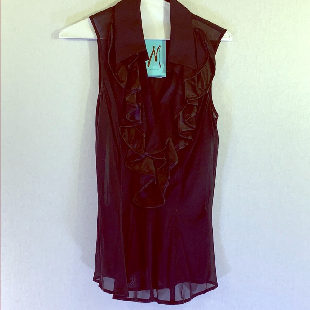 Shear black Marciano ruffle top